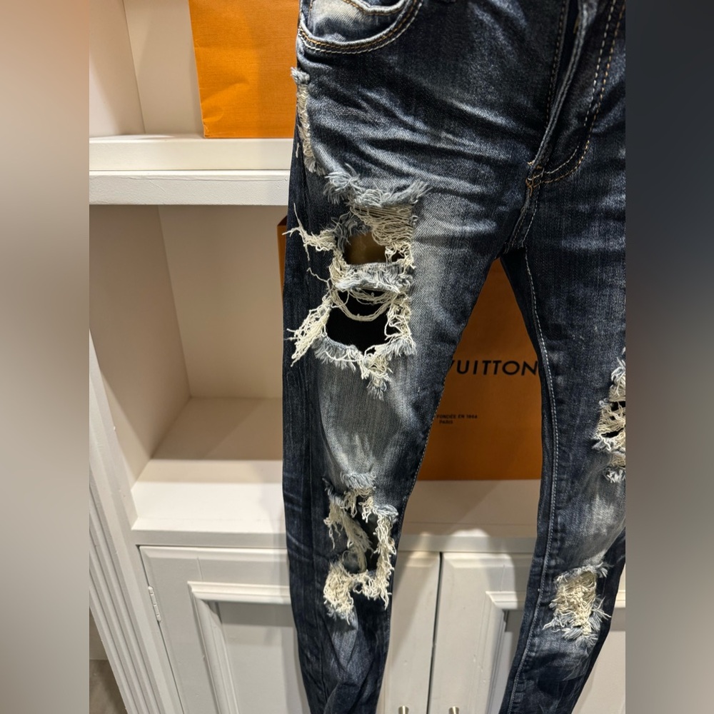 Machine Nouvelle Mode blue, distressed jeans size 5 - Picture 3 of 9